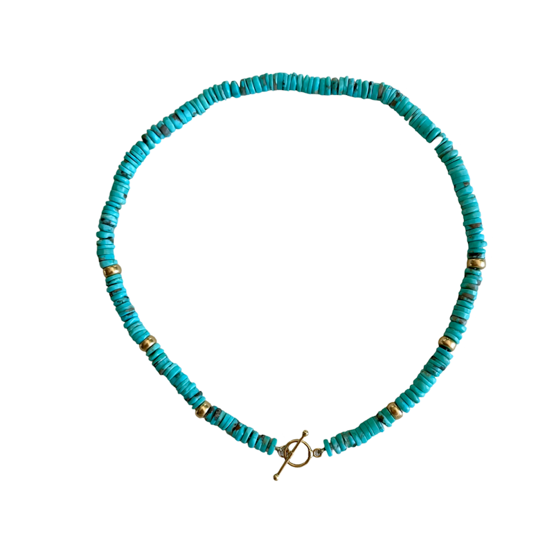 18k Yellow Gold Turquoise Beaded Disc Necklace