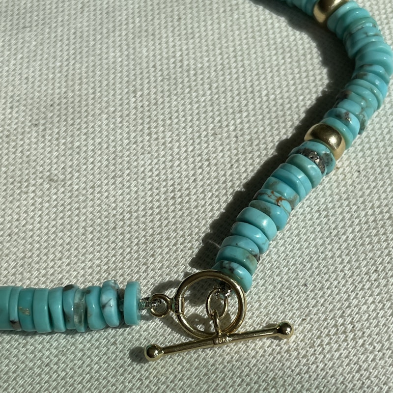 18k Yellow Gold Turquoise Beaded Disc Necklace