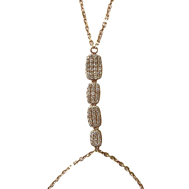 18k Rose Gold Hand Chain Bracelet with Four Pavé Diamond Rectangles