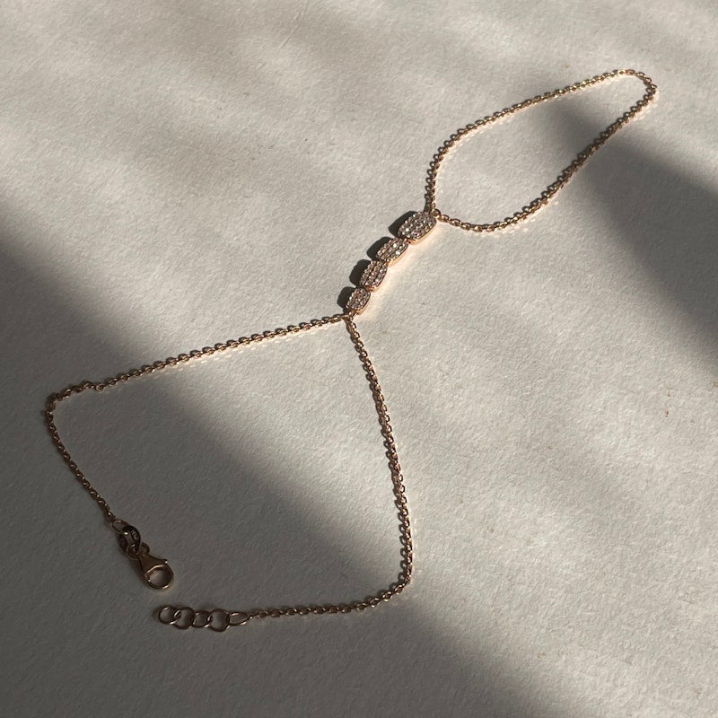 18k Rose Gold Hand Chain Bracelet with Four Pavé Diamond Rectangles