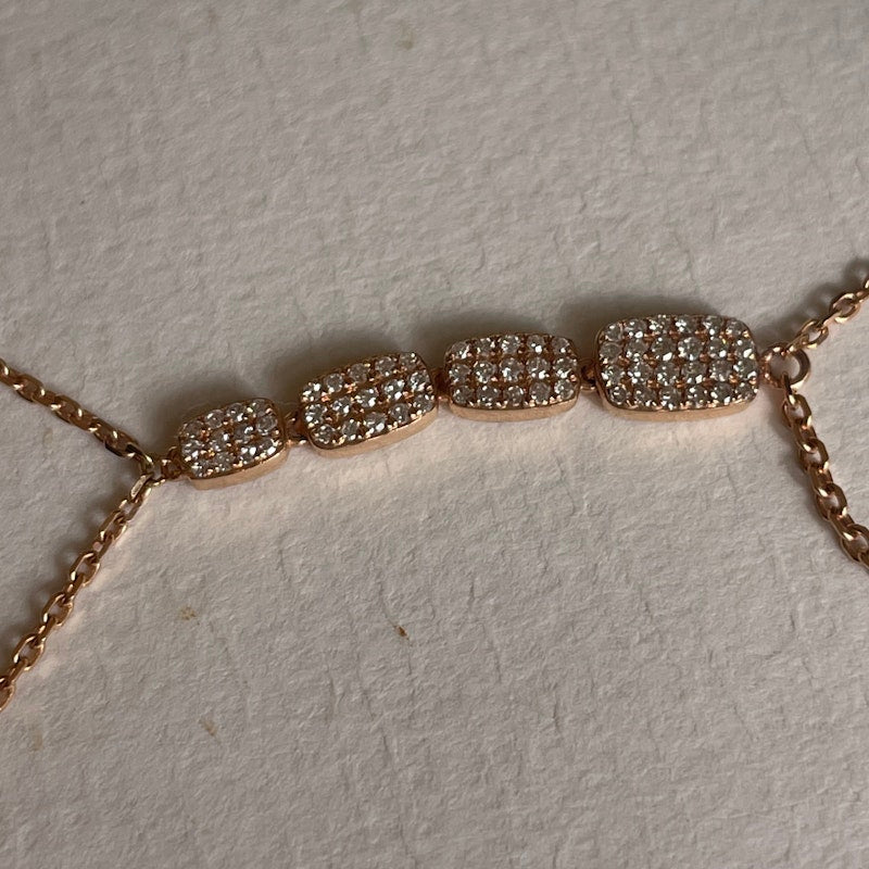 18k Rose Gold Hand Chain Bracelet with Four Pavé Diamond Rectangles