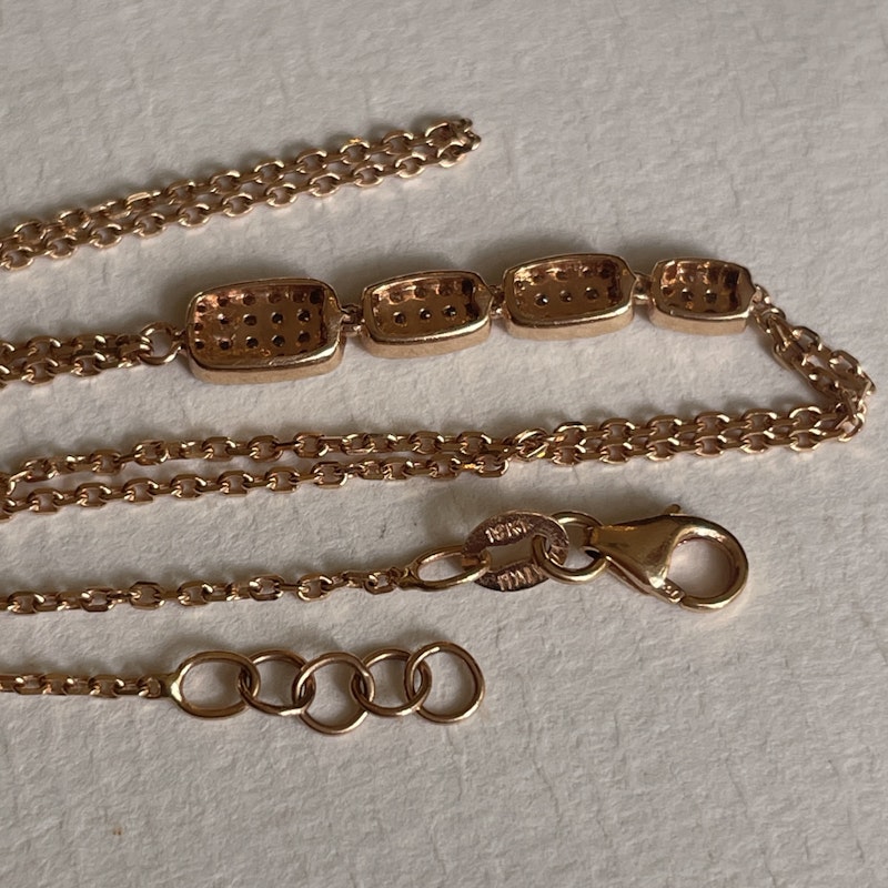 18k Rose Gold Hand Chain Bracelet with Four Pavé Diamond Rectangles
