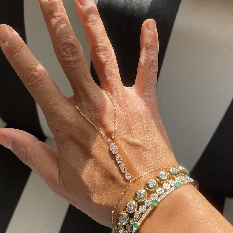 18k Rose Gold Hand Chain Bracelet with Four Pavé Diamond Rectangles