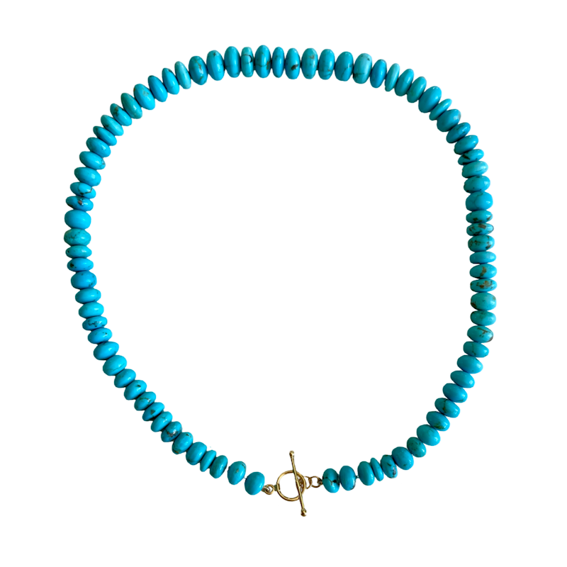 Arizona Turquoise Bead Necklace with 18k Yellow Gold Toggle