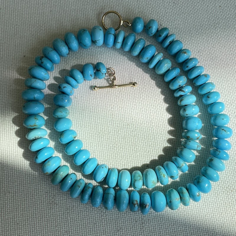 Arizona Turquoise Bead Necklace with 18k Yellow Gold Toggle