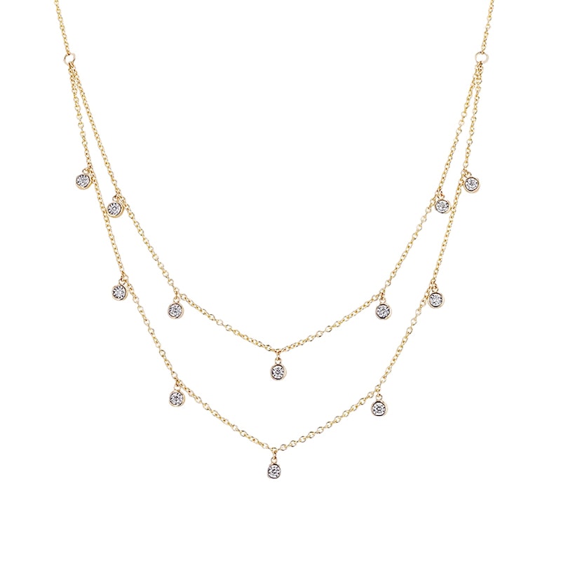14k Yellow Gold Two Layer Diamond Droplet Necklace