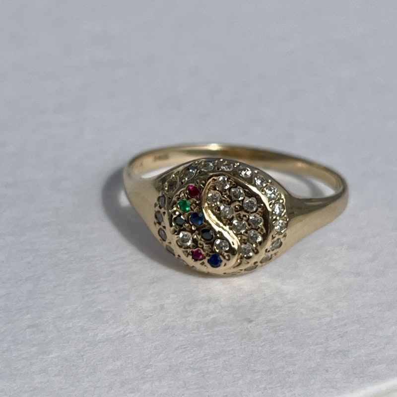 Scosha 14k Yellow Gold Gemstone Yin-Yang Signet Ring