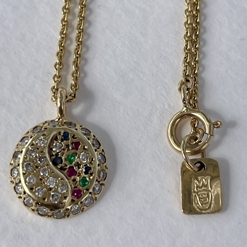 Scosha 14k Yellow Gold Gemstone Yin-Yang Pendant Necklace