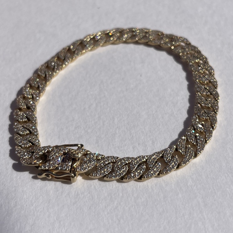 14k Yellow Gold Pavé Diamond Cuban Link Chain Bracelet