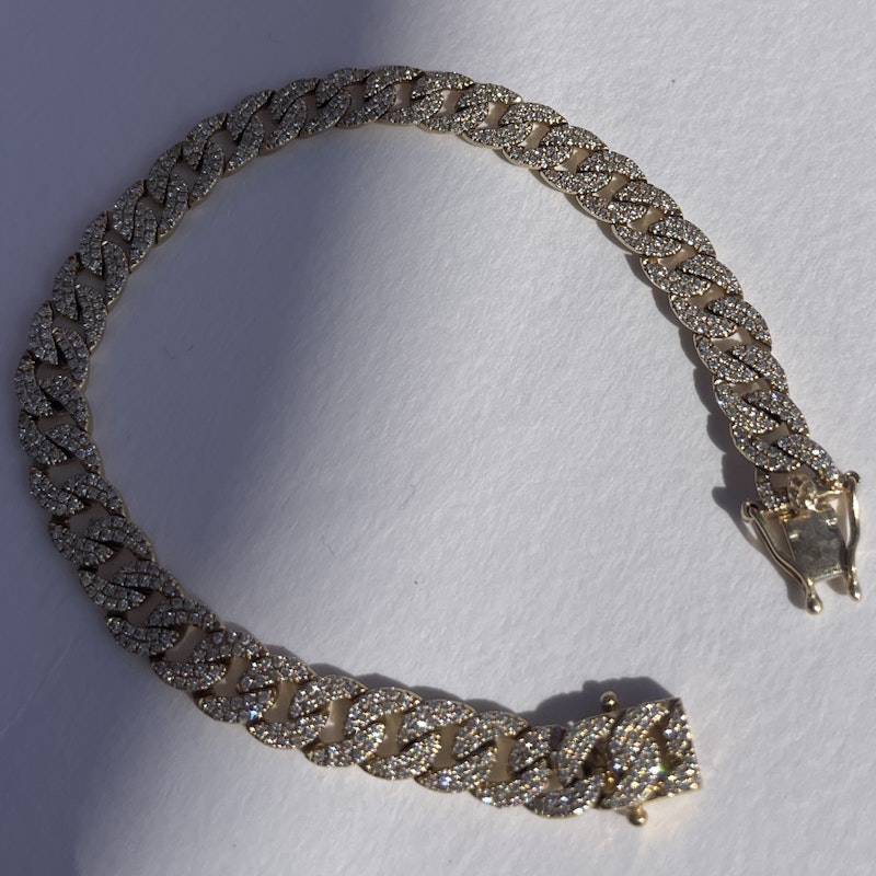 14k Yellow Gold Pavé Diamond Cuban Link Chain Bracelet