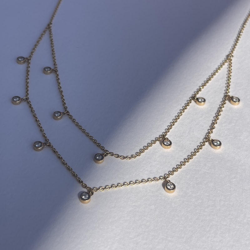 14k Yellow Gold Two Layer Diamond Droplet Necklace