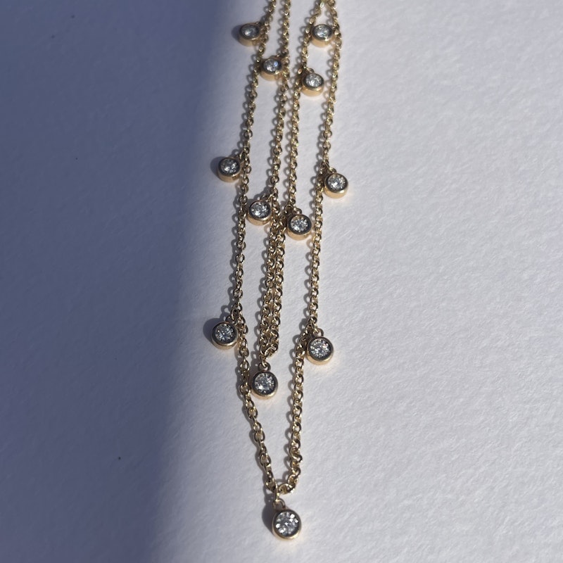 14k Yellow Gold Two Layer Diamond Droplet Necklace