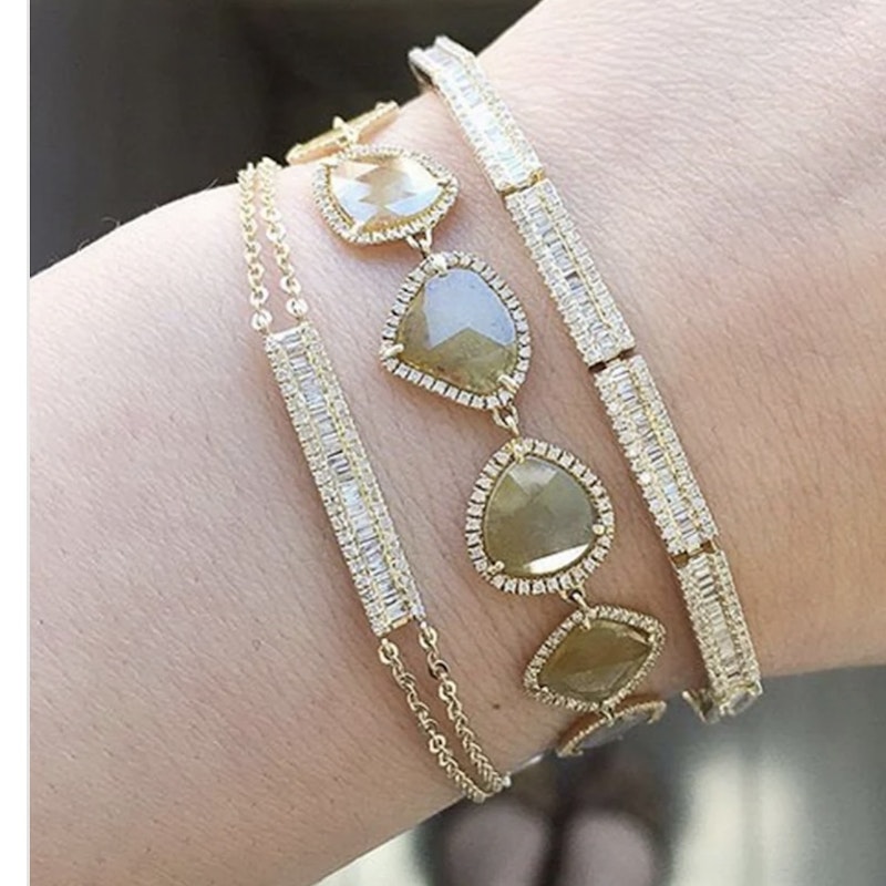 14k Yellow Gold Structured Baguette Diamond Tennis Bracelet