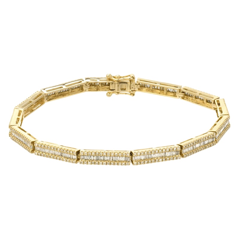 14k Yellow Gold Structured Baguette Diamond Tennis Bracelet