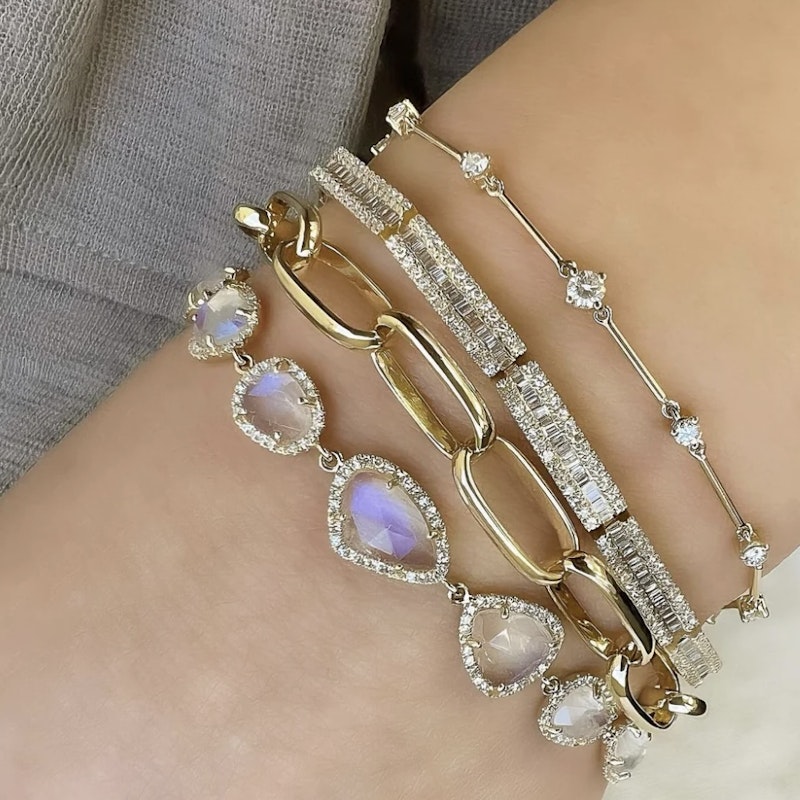 14k Yellow Gold Structured Baguette Diamond Tennis Bracelet