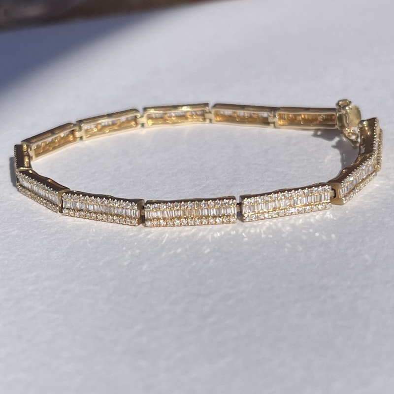 14k Yellow Gold Structured Baguette Diamond Tennis Bracelet