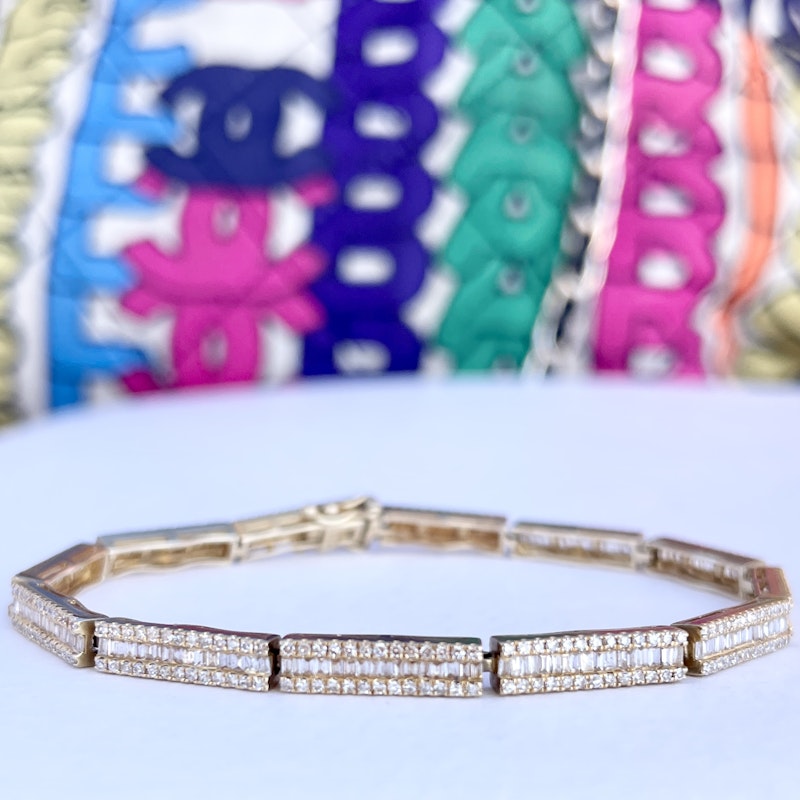 14k Yellow Gold Structured Baguette Diamond Tennis Bracelet