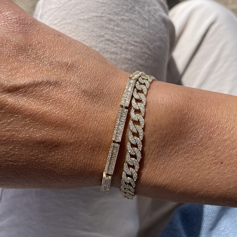 14k Yellow Gold Structured Baguette Diamond Tennis Bracelet