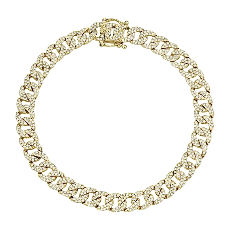 14k Yellow Gold Pavé Diamond Cuban Link Chain Bracelet