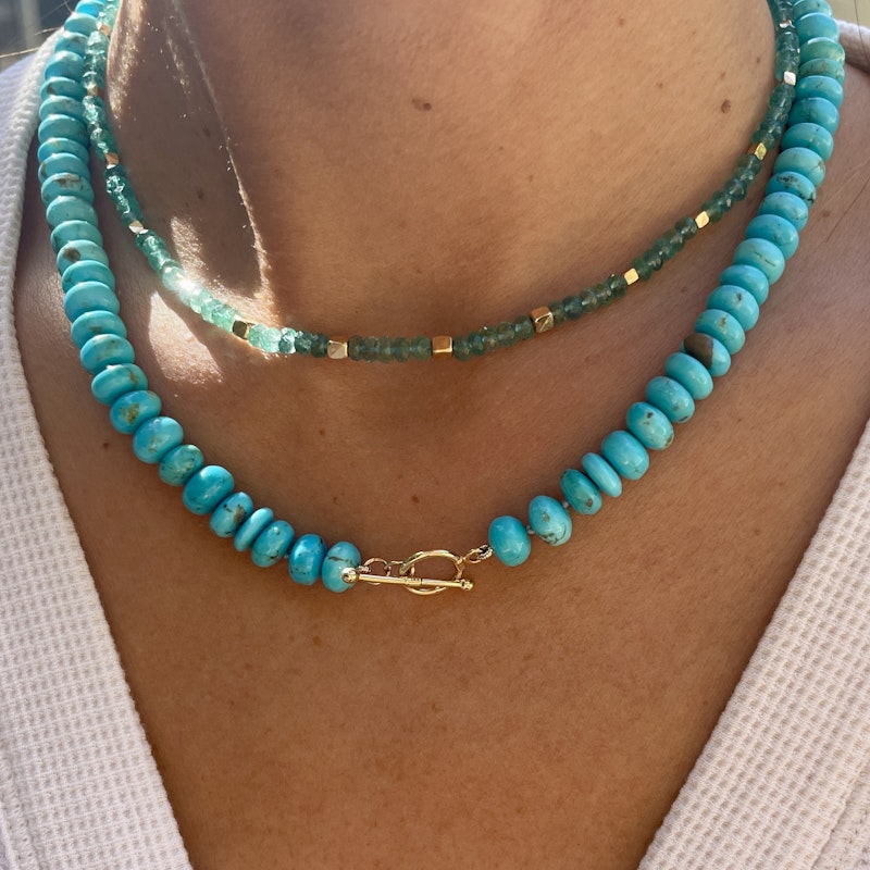 18k Yellow Gold Faceted Emerald Bead Necklace