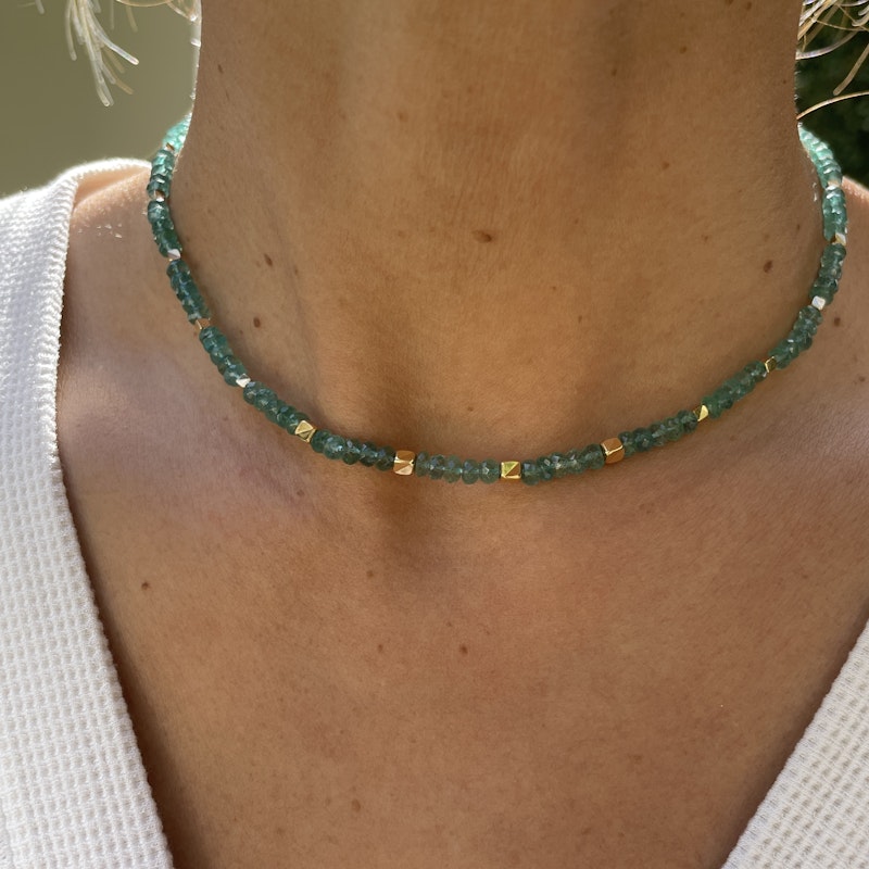 18k Yellow Gold Faceted Emerald Bead Necklace