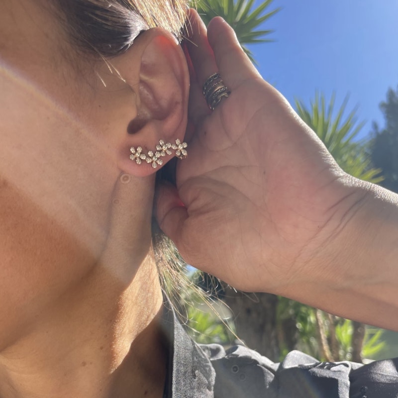 14k Rose Gold Diamond Flower Ear Climber Earring (left)