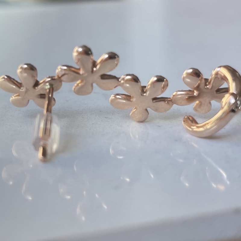 14k Rose Gold Diamond Flower Ear Climber Earring (left)