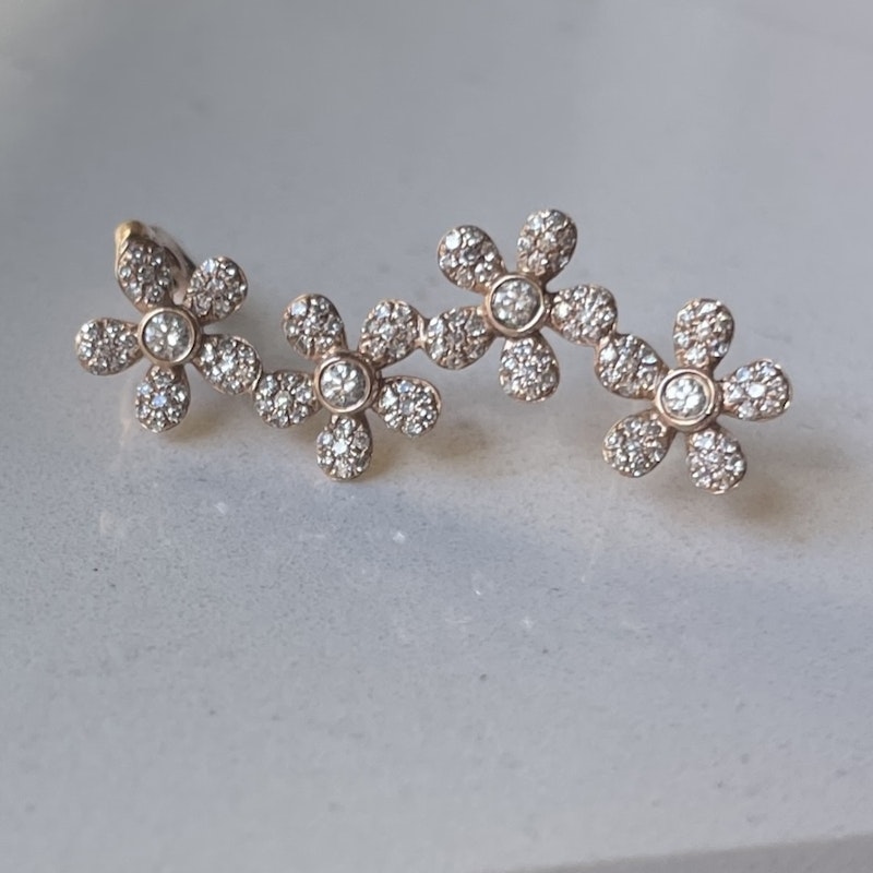 14k Rose Gold Diamond Flower Ear Climber Earring (left)