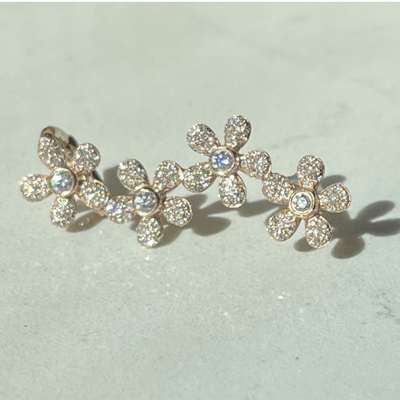 14k Rose Gold Diamond Flower Ear Climber Earring (left)