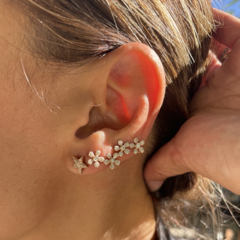 14k Rose Gold Diamond Flower Ear Climber Earring (left)