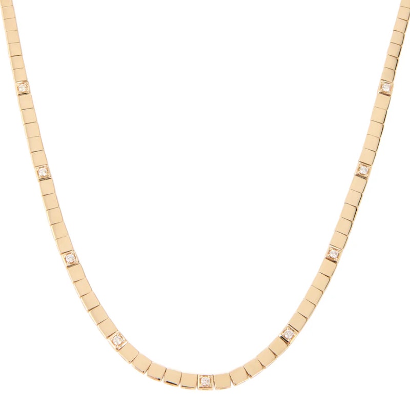 14k Yellow Gold Flatline Square Link Diamond Necklace