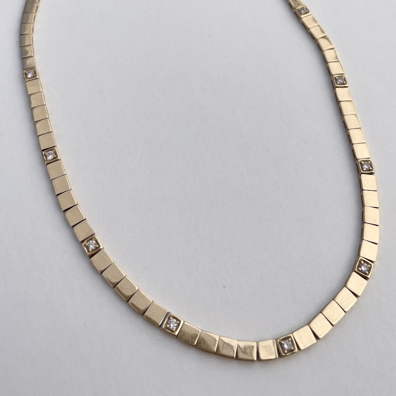 14k Yellow Gold Flatline Square Link Diamond Necklace