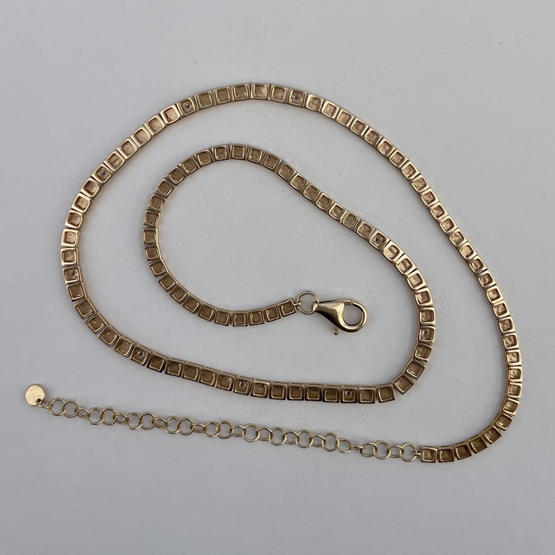 14k Yellow Gold Flatline Square Link Diamond Necklace