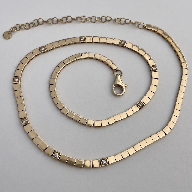 14k Yellow Gold Flatline Square Link Diamond Necklace