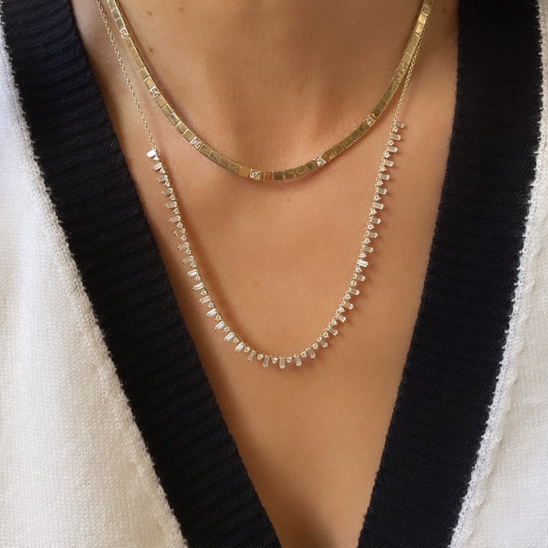 14k Yellow Gold Flatline Square Link Diamond Necklace