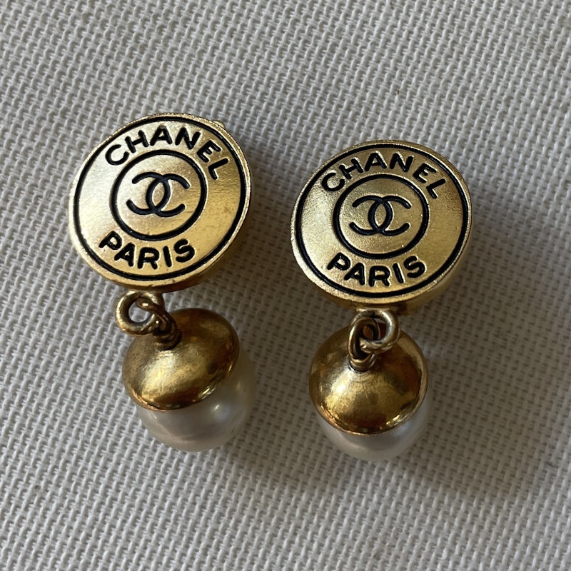 Vintage Chanel Pearl and Gold CC Clip-On Earrings