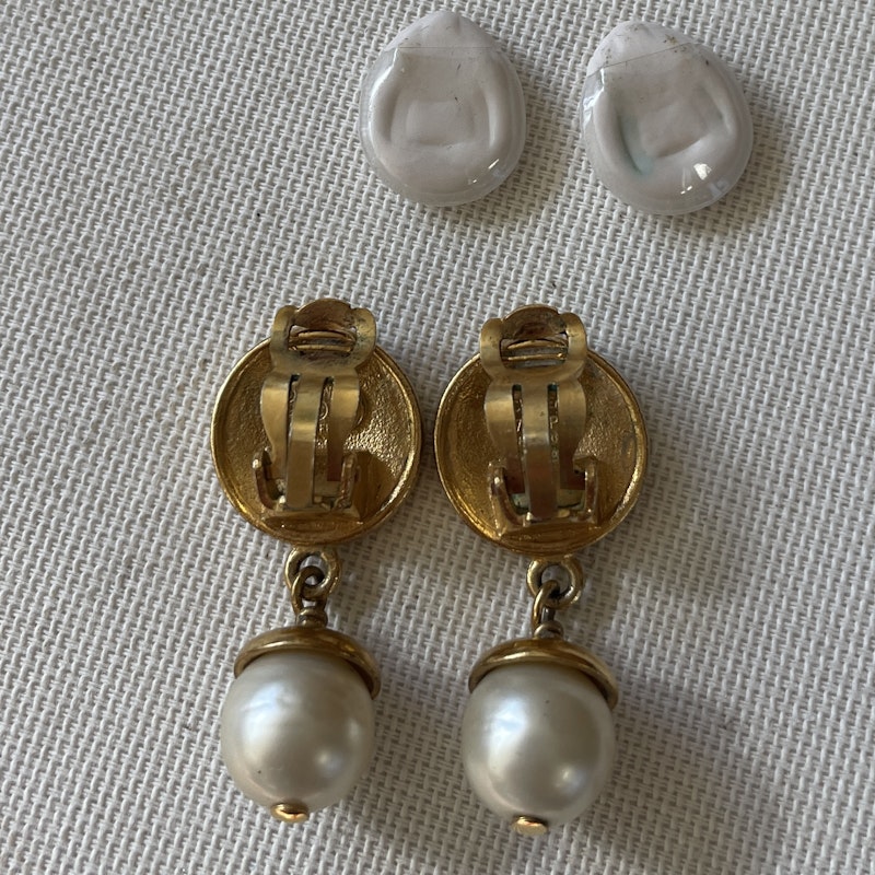 Vintage Chanel Pearl and Gold CC Clip-On Earrings