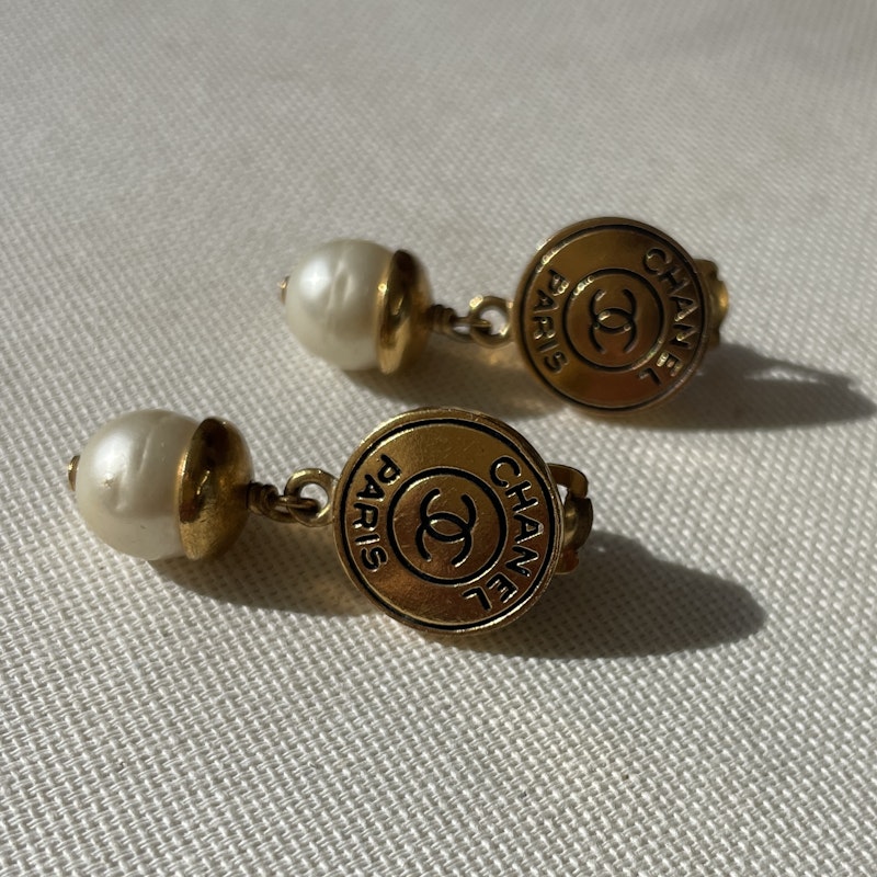 Vintage Chanel Pearl and Gold CC Clip-On Earrings