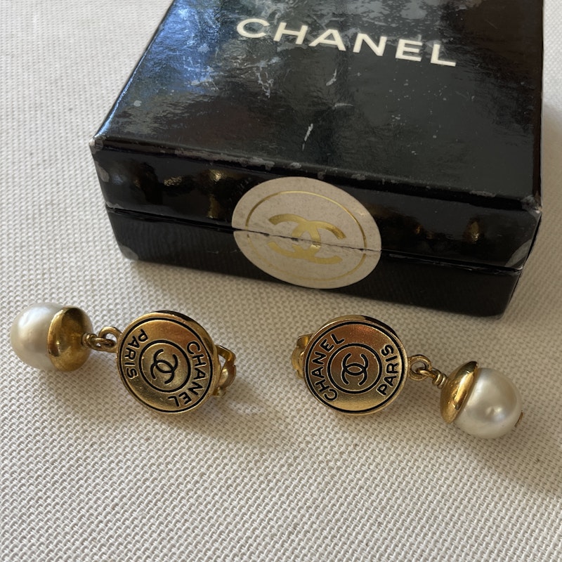 Vintage Chanel Pearl and Gold CC Clip-On Earrings