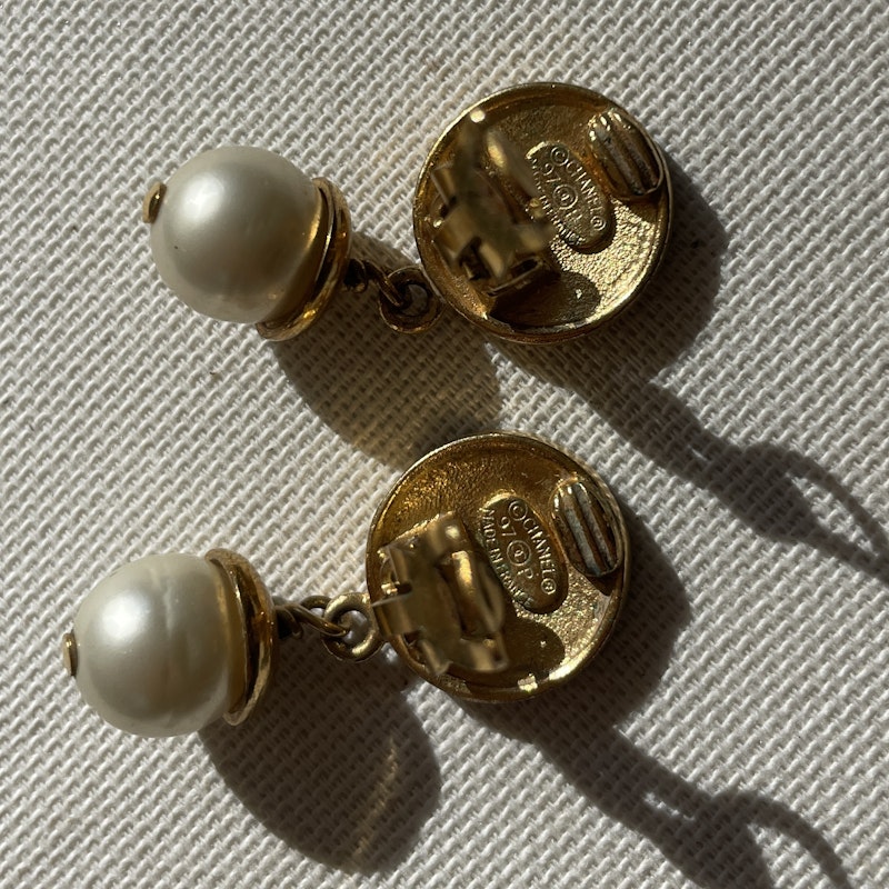 Vintage Chanel Pearl and Gold CC Clip-On Earrings
