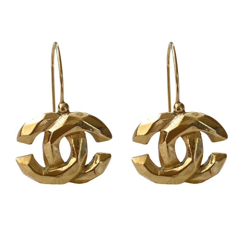 Vintage Chanel CC Gold Wire Hook Earrings