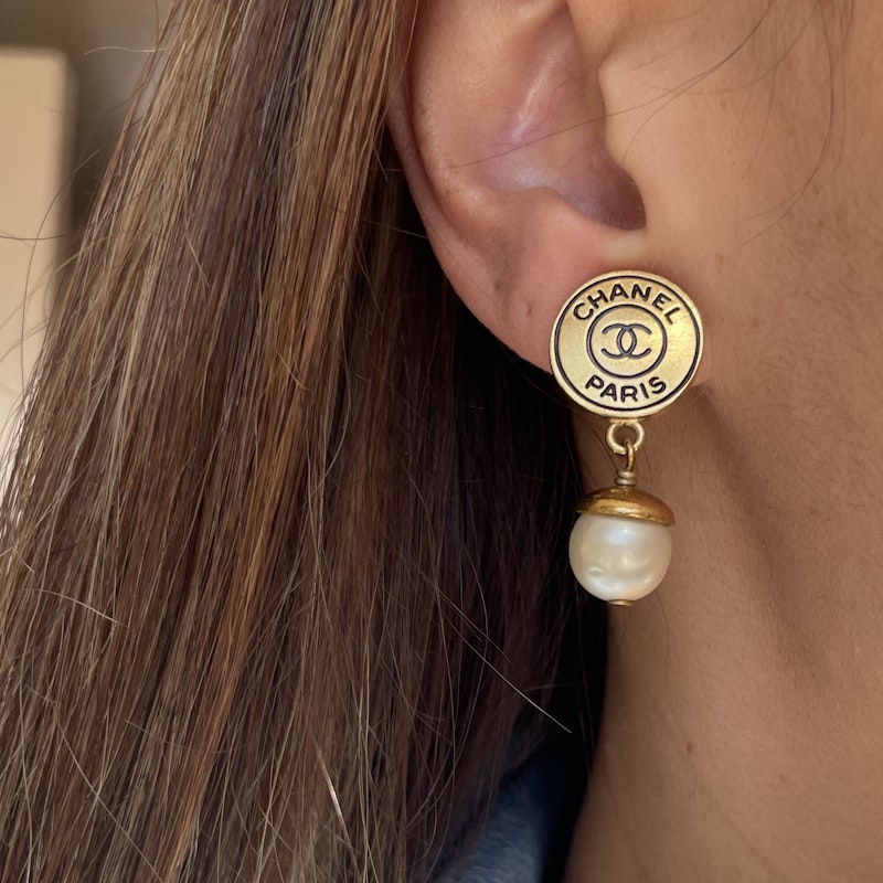 Vintage Chanel Pearl and Gold CC Clip-On Earrings