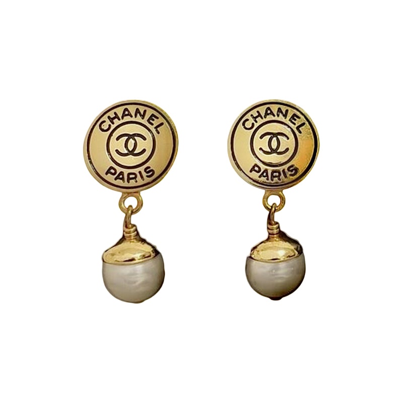 Vintage Chanel Pearl and Gold CC Clip-On Earrings
