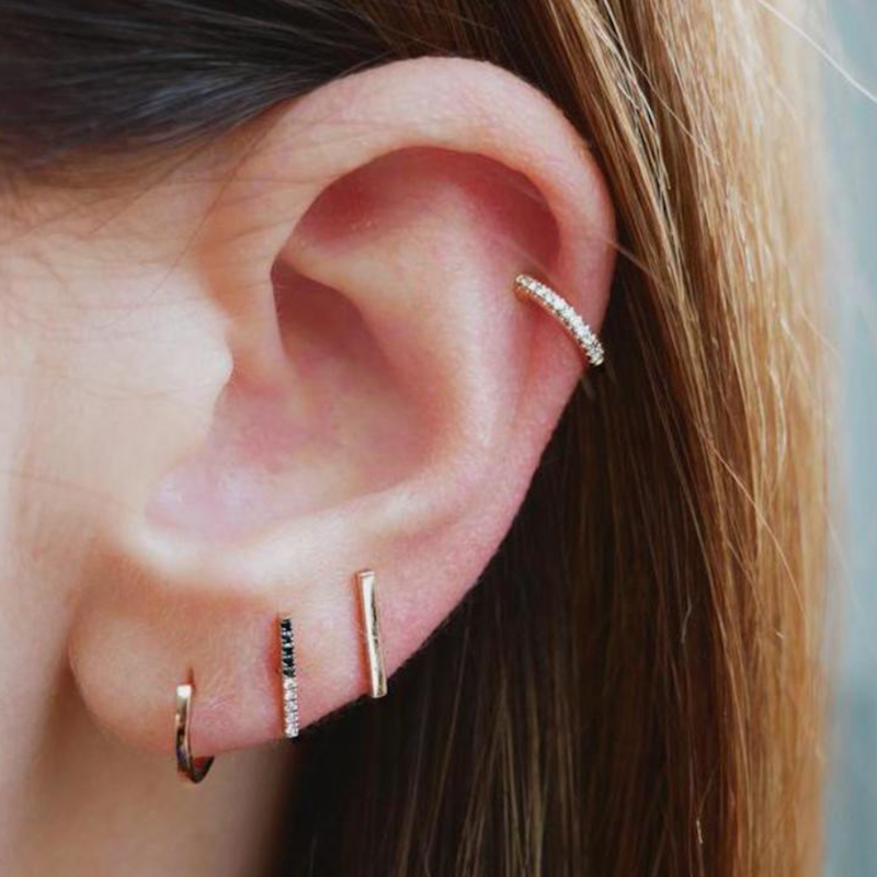EF Collection 14k Yellow Gold Two-Tone Diamond Bar Studs