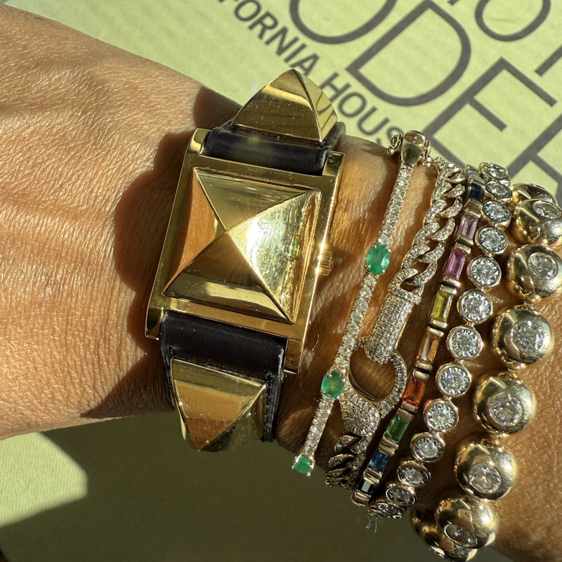 Hermès Medor Watch with Gold and Dark Burgundy Leather