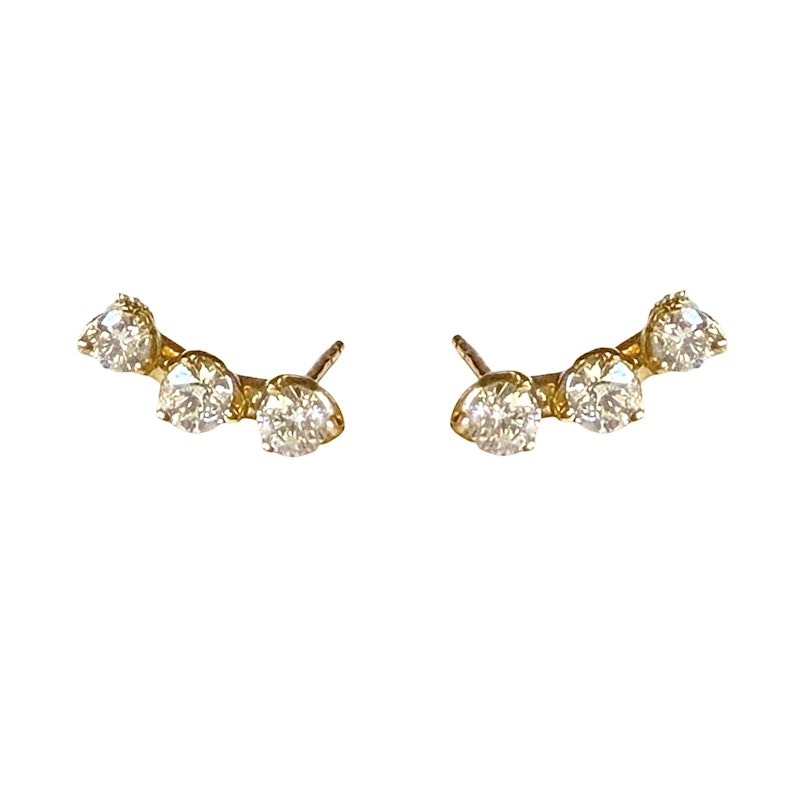 Three Diamond Ear Climber Stud Earrings