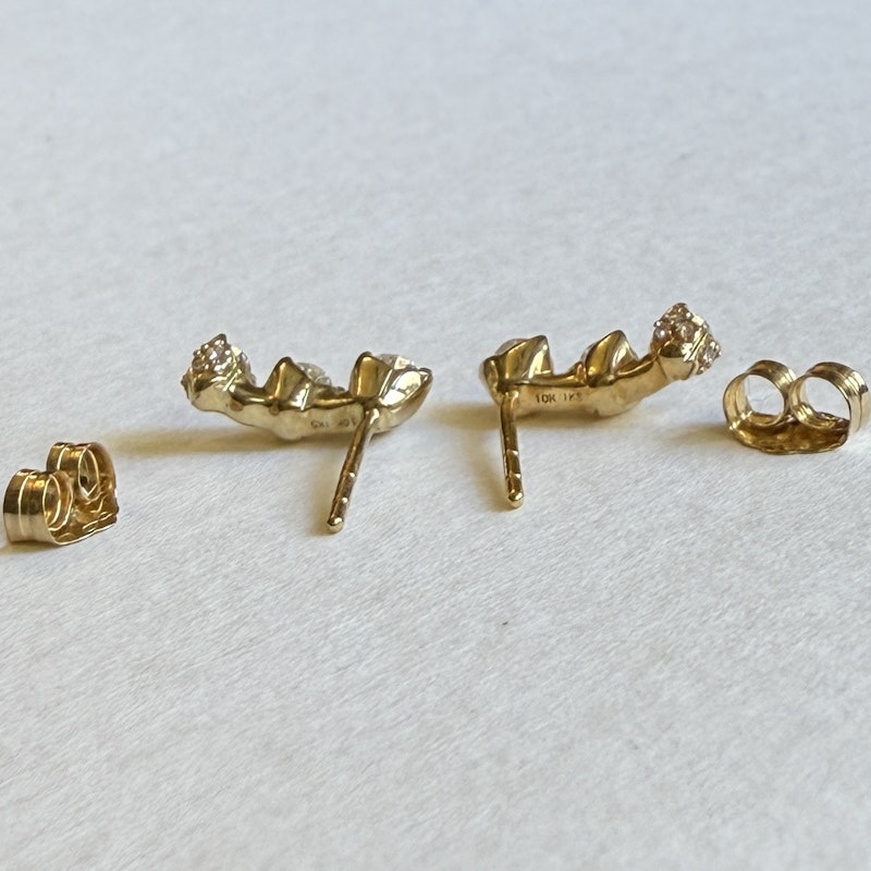 Three Diamond Ear Climber Stud Earrings