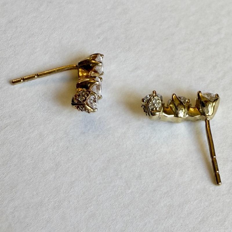 Three Diamond Ear Climber Stud Earrings