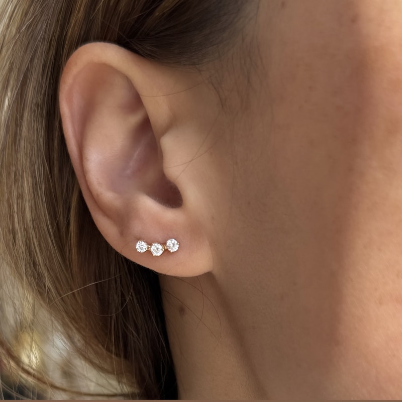 Three Diamond Ear Climber Stud Earrings