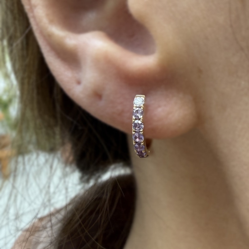 Robinson Pelham Purple Sapphire and Diamond Midi Orb Huggie, 4 of 4